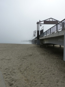 pier, Long Beach, fog, beach, sand