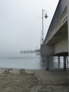 pier, Long Beach, beach, fog