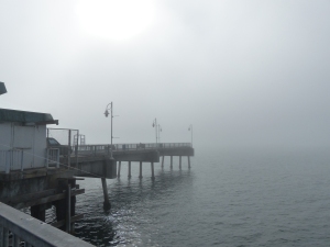 Long Beach, beach, fog, pier